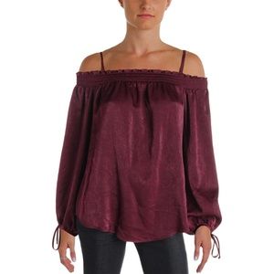 Women Off-The-Shoulder Bishop Sleeves Satin Blouse